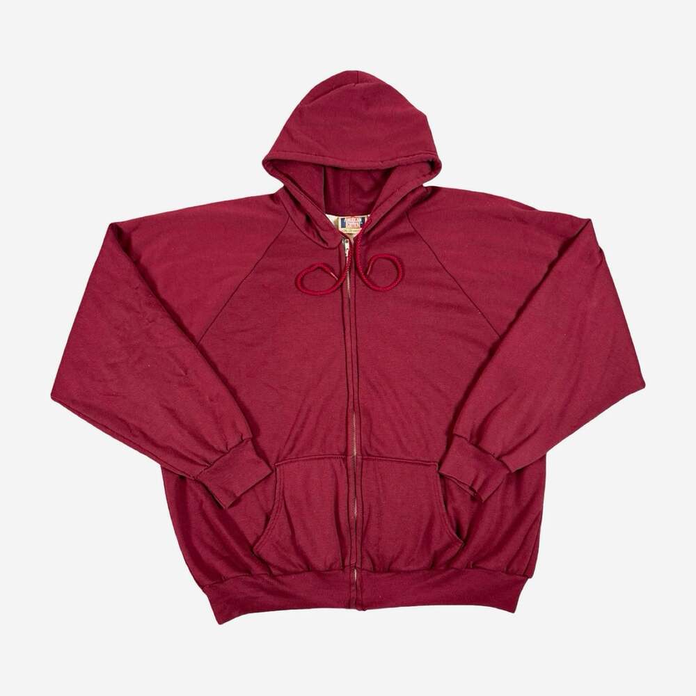 Vintage American Edition Men’s Burgundy Full Zip Blank Thermal Lined Hoodie 2XL